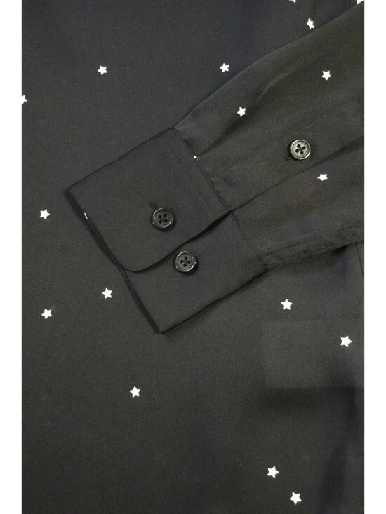 NWT Equipment Essential in Black White Star Print Satin Button Down Shirt XS - Picture 5 of 9